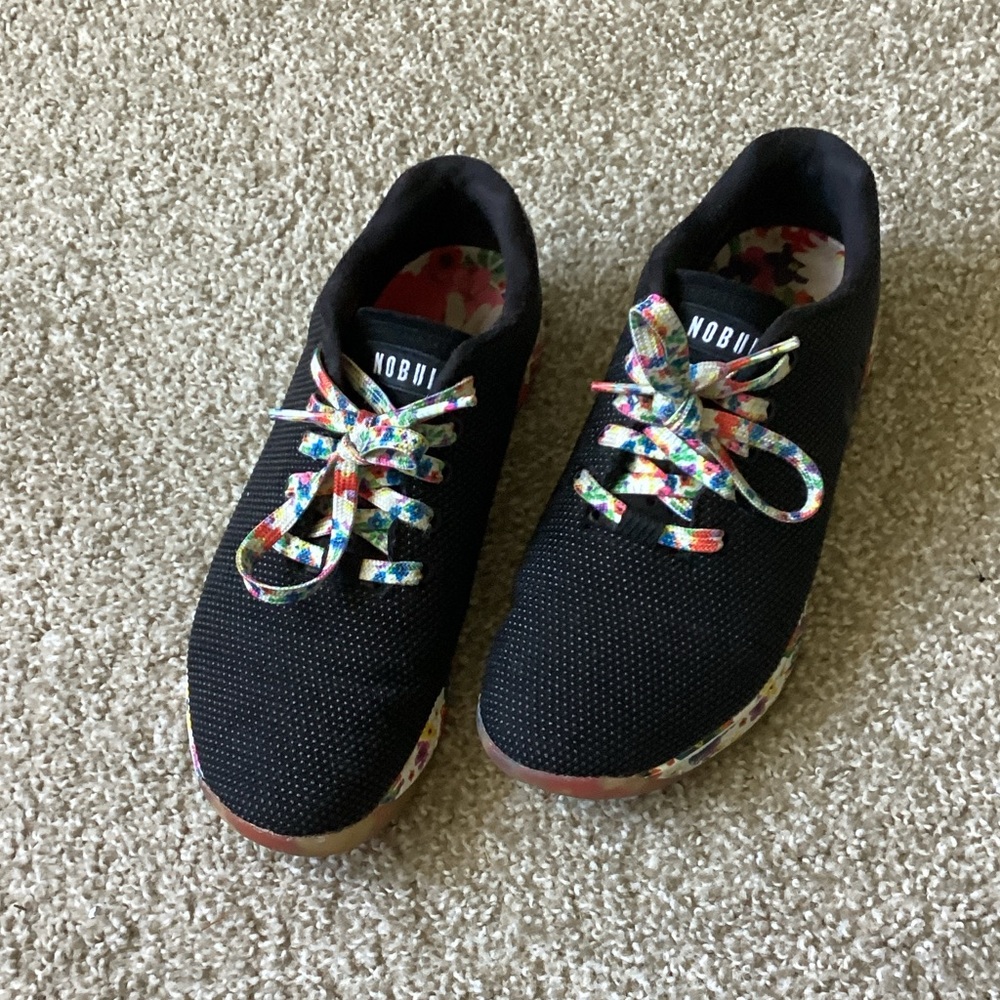 NOBULL UNISEX Black Athletic Shoes with Multicolor Floral Accents - Picture 2 of 7